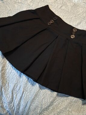 Black Pleated Nautical Button Mini Skirt